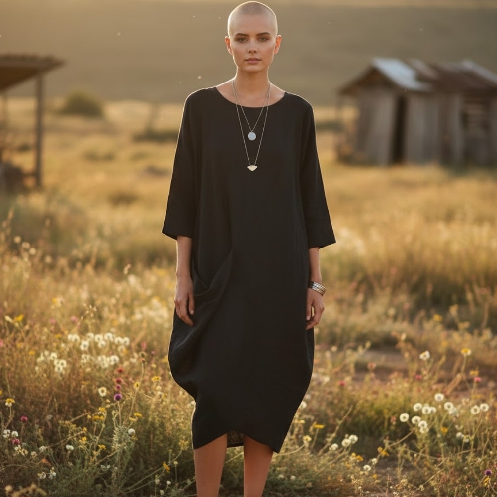 Athena Marie 100% Linen Drape Midi Dress Size M